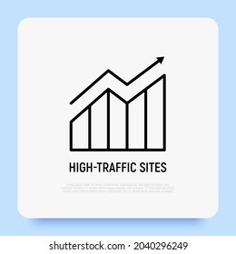 High traffic site thin line icon. Statistics of visitors growth. Modern vector illustration.