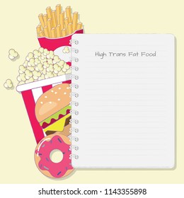 High Trans Fat Food With Note Pad Cartoon Vector.