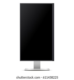 High TV screen isolated on white background. Mockup monitor can be used to demonstrate advertising or screenshots of your web projects. Vector illustration