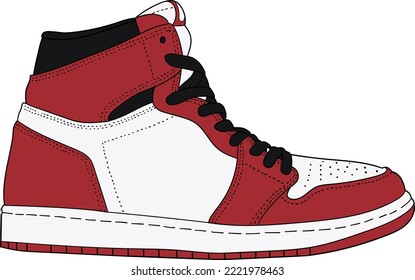 A high type sneaker with a combination of red, black and white colors. It's a vector illustration file so it's easy to edit or logon