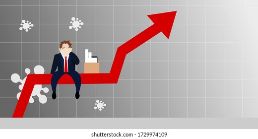 High Unemployment Graph With Stressful Unemployed Men And Gray Graph Background.corona Virus ,covid-19,vector,illustration
