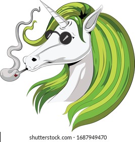 High Unicorn Illustration vector weed smoking bold