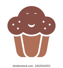 High usage Cute Muffin cake icon vector illustration template in dark brown simple color trendy style. Editable graphic resources for many purposes.
