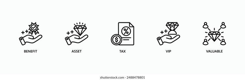 High Value Resource Banner Web Icon Vektorillustration Concept mit Icon of Benefit, Asset, Tax, VIP, Valuable