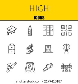 high vector line icons set. graduation, marker and locker Icons. Thin line design. Modern outline graphic elements, simple stroke symbols stock illustration