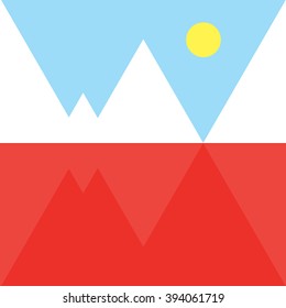 High vector mountains above the sea of bloody red glance under the shining sun