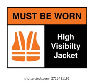 Hohe Sichtbarkeit Jacke obligatorische Sicherheitsschild mit orangefarbenen Weste Symbol und Instruktionstext Blöcke - hohe Qualität vektorielle Stockbild