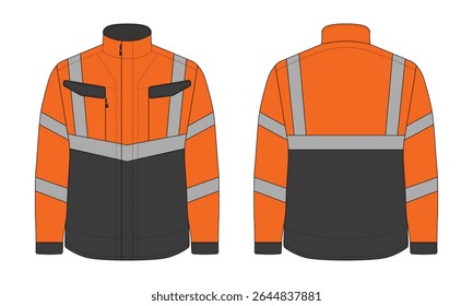 High visibility safety jacket template front and back view