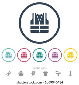 Iconos de color plano de protección de alta visibilidad en contornos redondos. 6 iconos de bonificación incluidos.