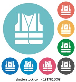 High visibility safety vest flat white icons on round color backgrounds