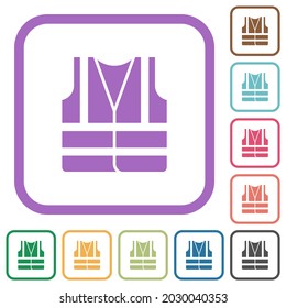 High visibility safety vest simple icons in color rounded square frames on white background