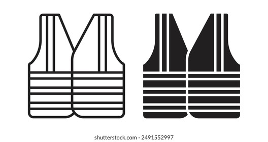 High visibility vest vector icon set in black color.