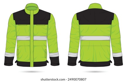 High visibility work safety jacket mockup front and back view