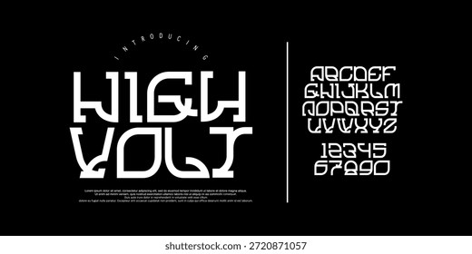 High Volt Font es una fuente de pantalla tecno futurista con Formas geométricas modulares, perfecta para IU de ciencia ficción, marca tecnológica, carteles y elementos visuales digitales.