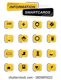 High voltage color vector icons on information smart cards for user interface design