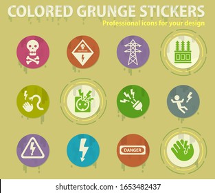 high voltage colored grunge icons with sweats glue for design web and mobile applications. High voltage operation