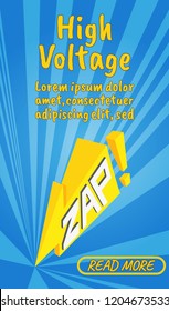 High voltage concept banner. Isometric banner of high voltage comics vector concept for web, giftcard and postcard