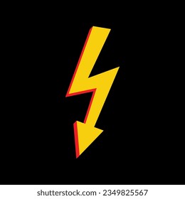 High voltage danger sign. 3D Extruded Yellow Icon with Red Sides a Black background. Illustration.