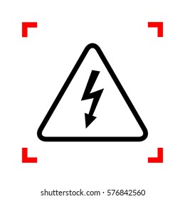 High voltage danger sign. Black icon in focus corners on white background. Isolated.