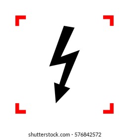 High voltage danger sign. Black icon in focus corners on white background. Isolated.