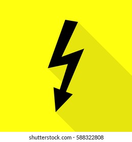 High voltage danger sign. Black icon with flat style shadow path on yellow background.