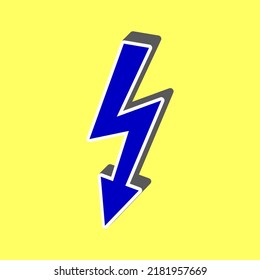 High voltage danger sign. Blue Icon with white stroke in 3d at yellow Background. Illustration.