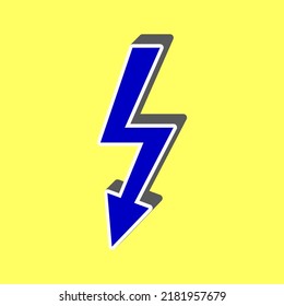 High voltage danger sign. Blue Icon with white stroke in 3d at yellow Background. Illustration.