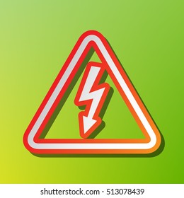 High voltage danger sign. Contrast icon with reddish stroke on green background.