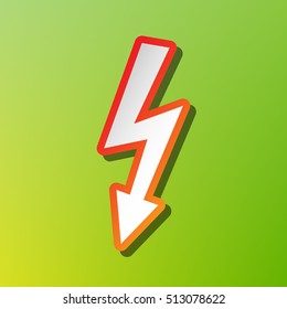 High voltage danger sign. Contrast icon with reddish stroke on green background.
