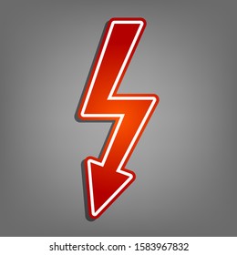 High voltage danger sign. Flat red icon with linear white icon with gray shadow at grayish background. Illustration.