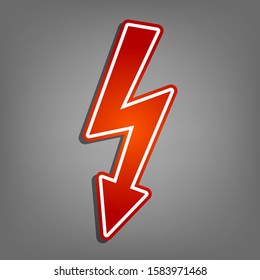 High voltage danger sign. Flat red icon with linear white icon with gray shadow at grayish background. Illustration.