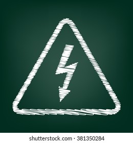 High voltage danger sign. Flat style icon with chalk effect