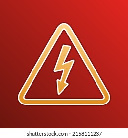 Signo de peligro de alta tensión. Icono de gradiente dorado con contornos sobre fondo recto. Ilustración.