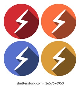 Icono de señal de peligro de alto voltaje. Ilustración vectorial de electricidad en peligro con una larga sombra.