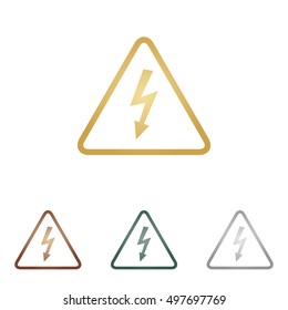 High voltage danger sign. Metal icons on white backgound.