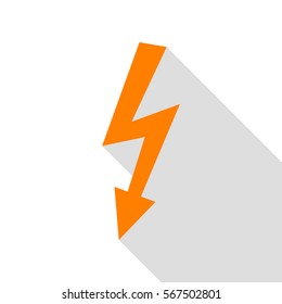 High voltage danger sign. Orange icon with flat style shadow path.