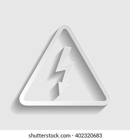 High voltage danger sign. Paper style icon with shadow on gray.