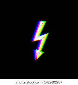 High voltage danger sign. Red, green and blue unfocused contour icon at black background. Illustration.
