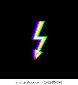 High voltage danger sign. Red, green and blue unfocused contour icon at black background. Illustration.