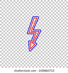 High voltage danger sign. Red, white and contour icon at transparent background. Illustration.