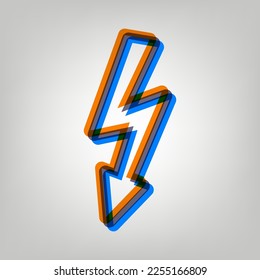High voltage danger sign. Stroked Icon in orange, azure and old lavender Colors at gray Background. Illustration.