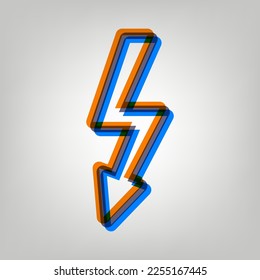 Hochspannungs-Gefahrenzeichen. Starkes Symbol auf grauem Hintergrund in Orange, Azurblau und alten Lavendelfarben. Illustration.