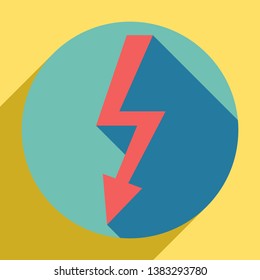 High voltage danger sign. Sunset orange icon with llapis lazuli shadow inside medium aquamarine circle with different goldenrod shadow at royal yellow background.