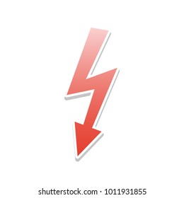 High voltage danger sign. Vector. Reddish icon with white and gray shadow on white background. Isolated.