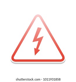 High voltage danger sign. Vector. Reddish icon with white and gray shadow on white background. Isolated.