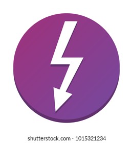 High voltage danger sign. Vector. White icon with flat shadow on purpureus circle at white background. Isolated.