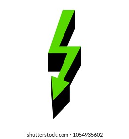 High voltage danger sign. Vector. Green 3d icon with black side on white background. Isolated.
