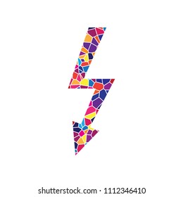 High voltage danger sign. Vector. Stained glass icon on white background. Colorful polygons. Isolated.