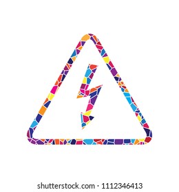 High voltage danger sign. Vector. Stained glass icon on white background. Colorful polygons. Isolated.