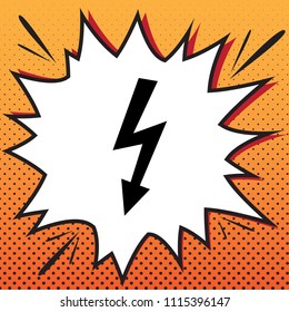 High voltage danger sign. Vector. Comics style icon on pop-art background.